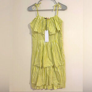 MARNI kids Key lime yellow white stripe tiered summer dress NWT spring